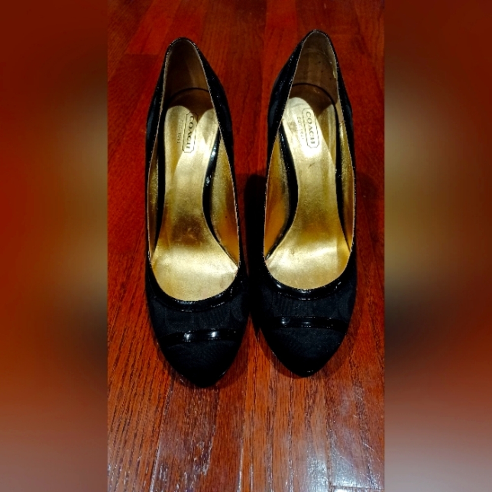 Coach black Kerryann monogrammed wedges